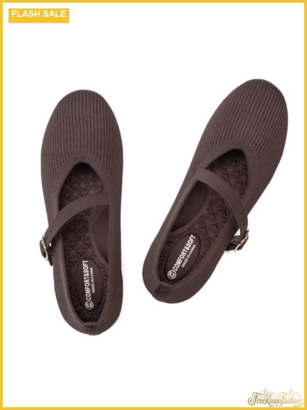 Ribbed Knit Mary Jane Flats Round Toe Adjustable Strap Women's Work Shoes